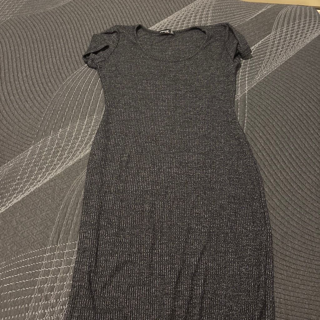 Pinko Dress Size L Gray Ribbed Short Sleeve 1