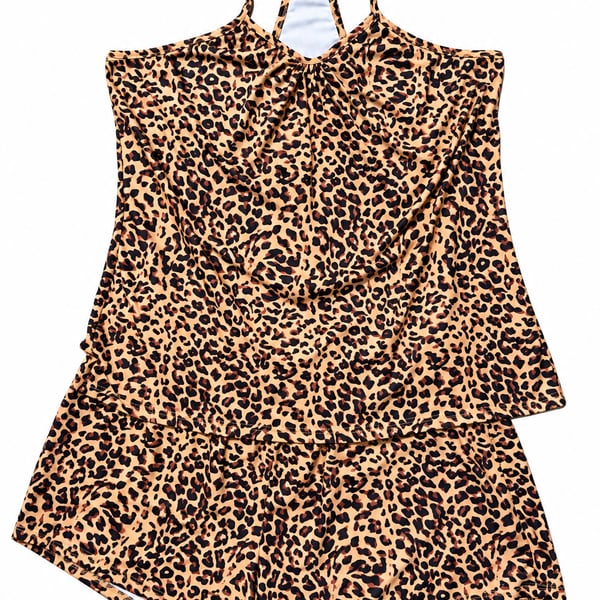 Ekouaer Tank Top And Shorts Set Size 2XL Leopard Print Sleepwear