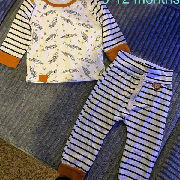 Boston Jack's Feather and Stripe Outfit Set Size 9-12M