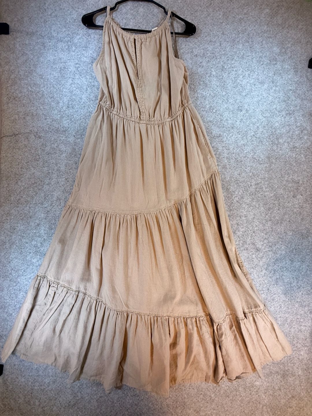 Rachel Zoe Tiered Maxi Dress Size L Beige Linen Blend Halter Pockets 2