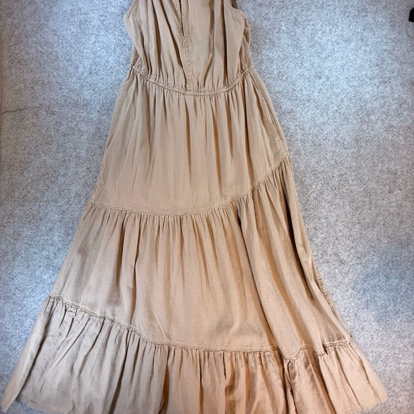 Rachel Zoe Tiered Maxi Dress Size L Beige Linen Blend Halter Pockets