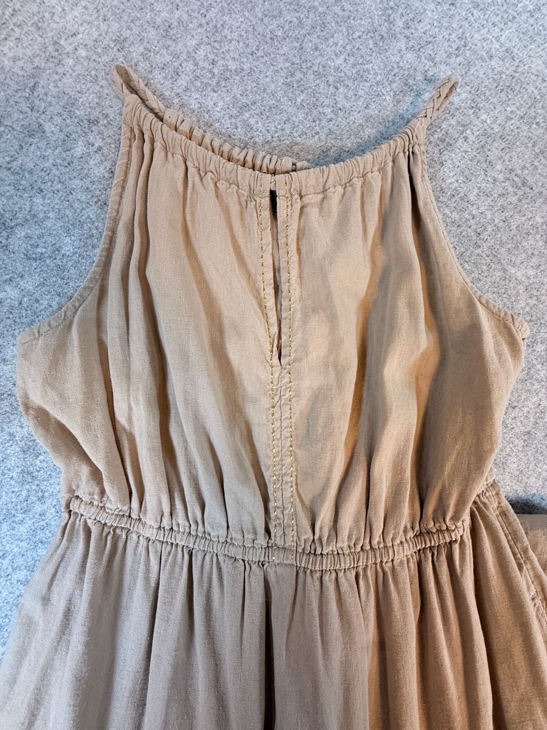 Rachel Zoe Tiered Maxi Dress Size L Beige Linen Blend Halter Pockets 3