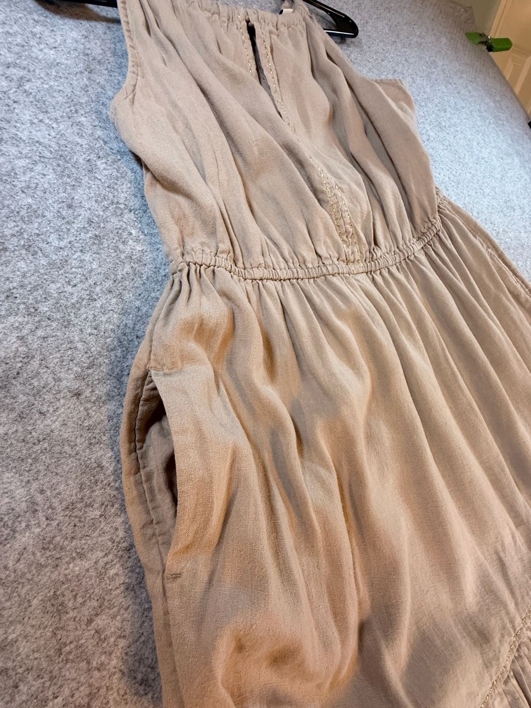 Rachel Zoe Tiered Maxi Dress Size L Beige Linen Blend Halter Pockets 6