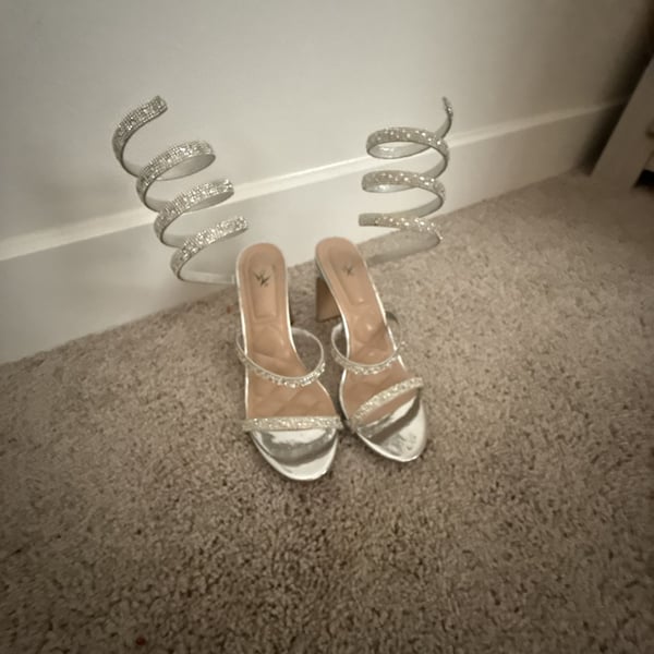 Rhinestone Spiral Block Heel Sandals Silver