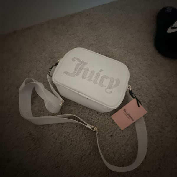 Juicy Couture Obsession Camera Crossbody Bag White Crystal Logo NWT