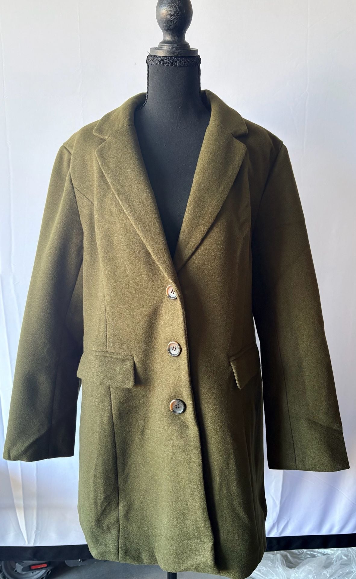 Allegra K Olive Green Trench Coat | Women’s L | Structured Pea Coat (103) 3
