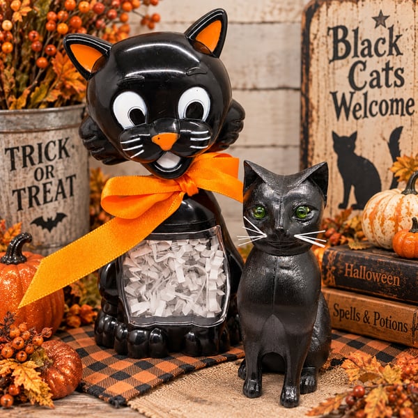 SCM Designs Halloween Black Cat Candy Container Bobblehead Nodder Figurine Lot