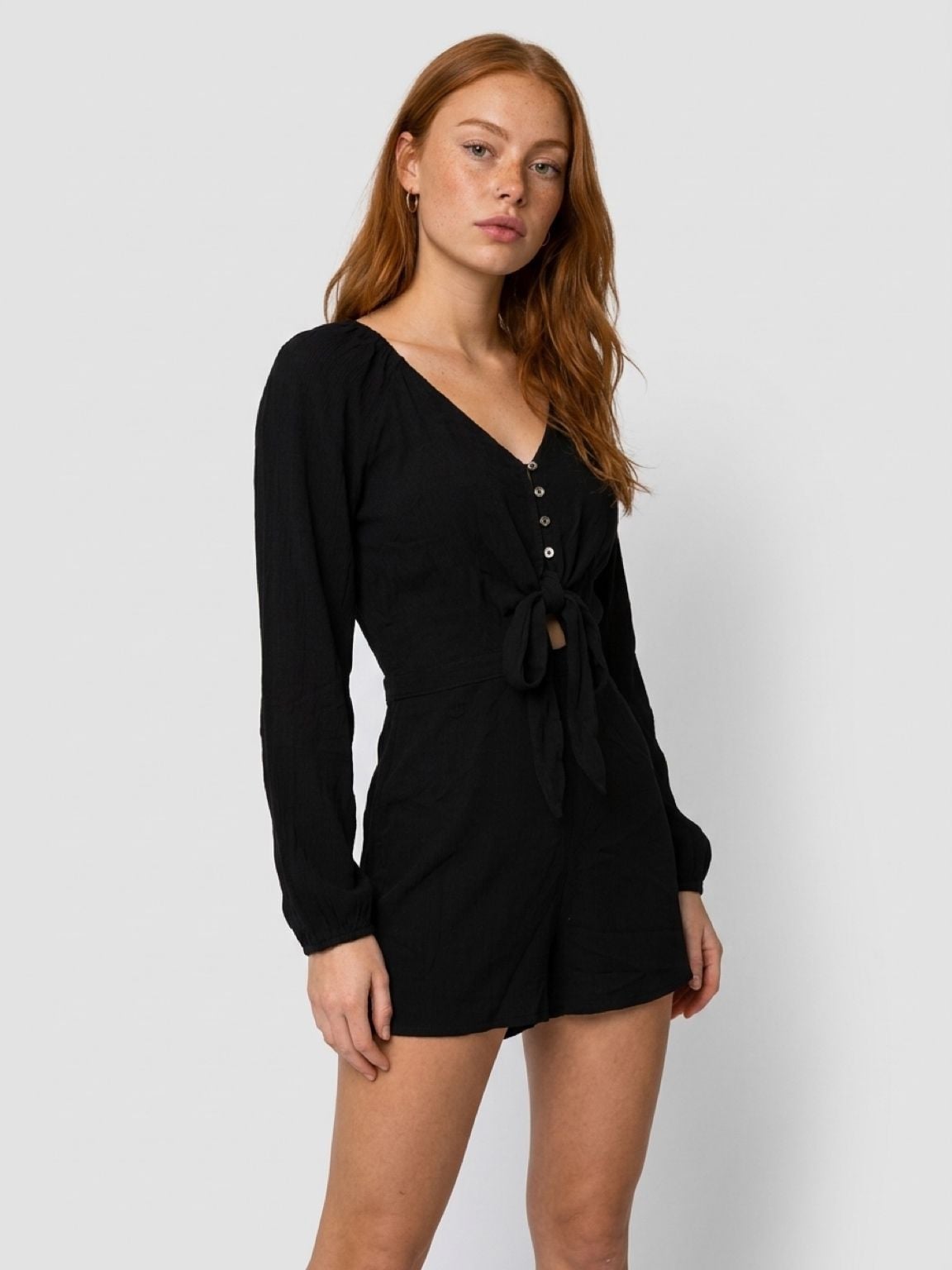 Abercrombie & Fitch Black Long Sleeve Tie Front Romper L 2