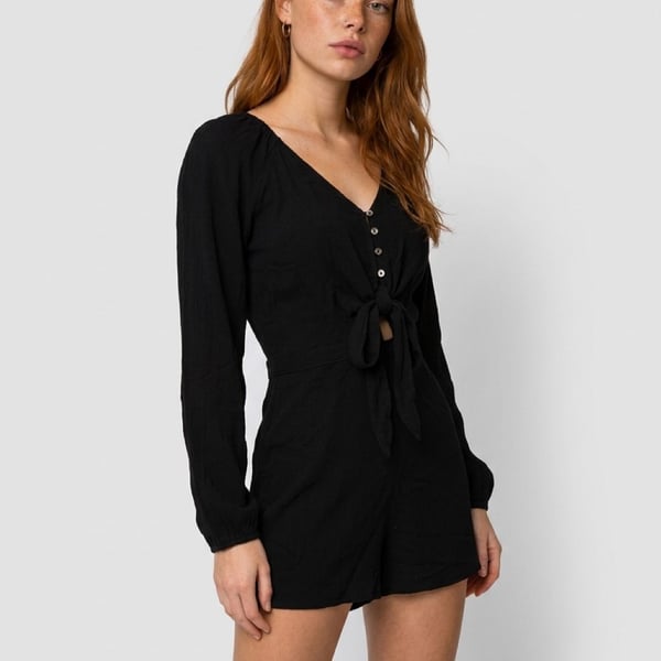 Abercrombie & Fitch Black Long Sleeve Tie Front Romper L