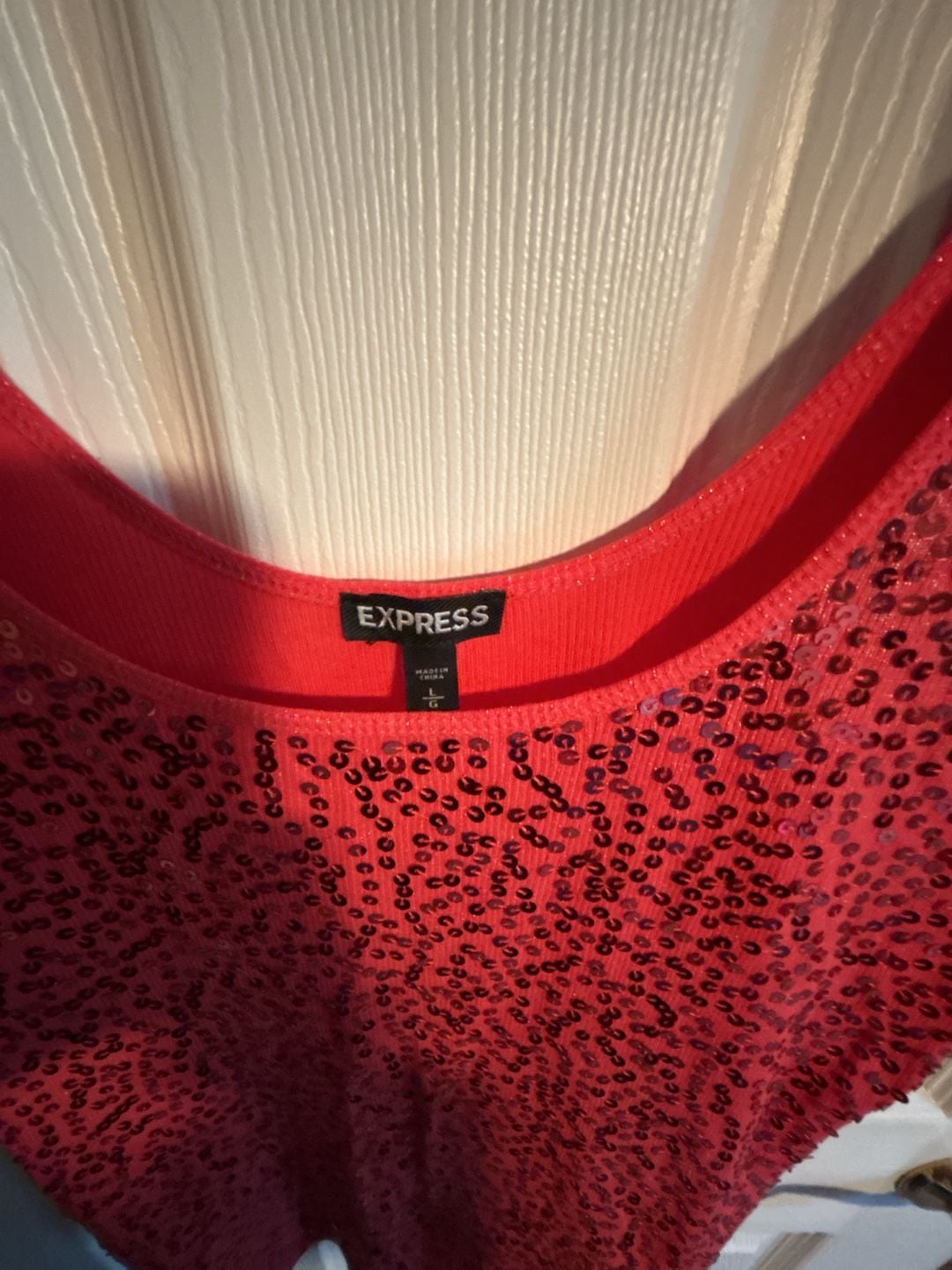 Women's Express Scoop Neck Fully Sequined Coral Red Fitted Tank Top Camisole XS 3