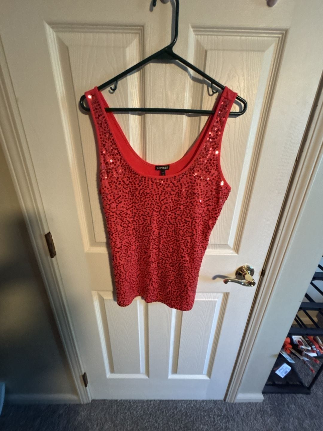 Women's Express Scoop Neck Fully Sequined Coral Red Fitted Tank Top Camisole XS 5