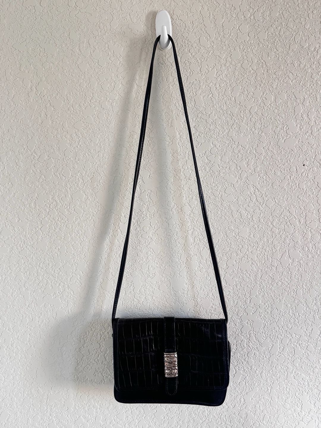 Fossil Black Embossed Croc Leather Crossbody Handbag 3