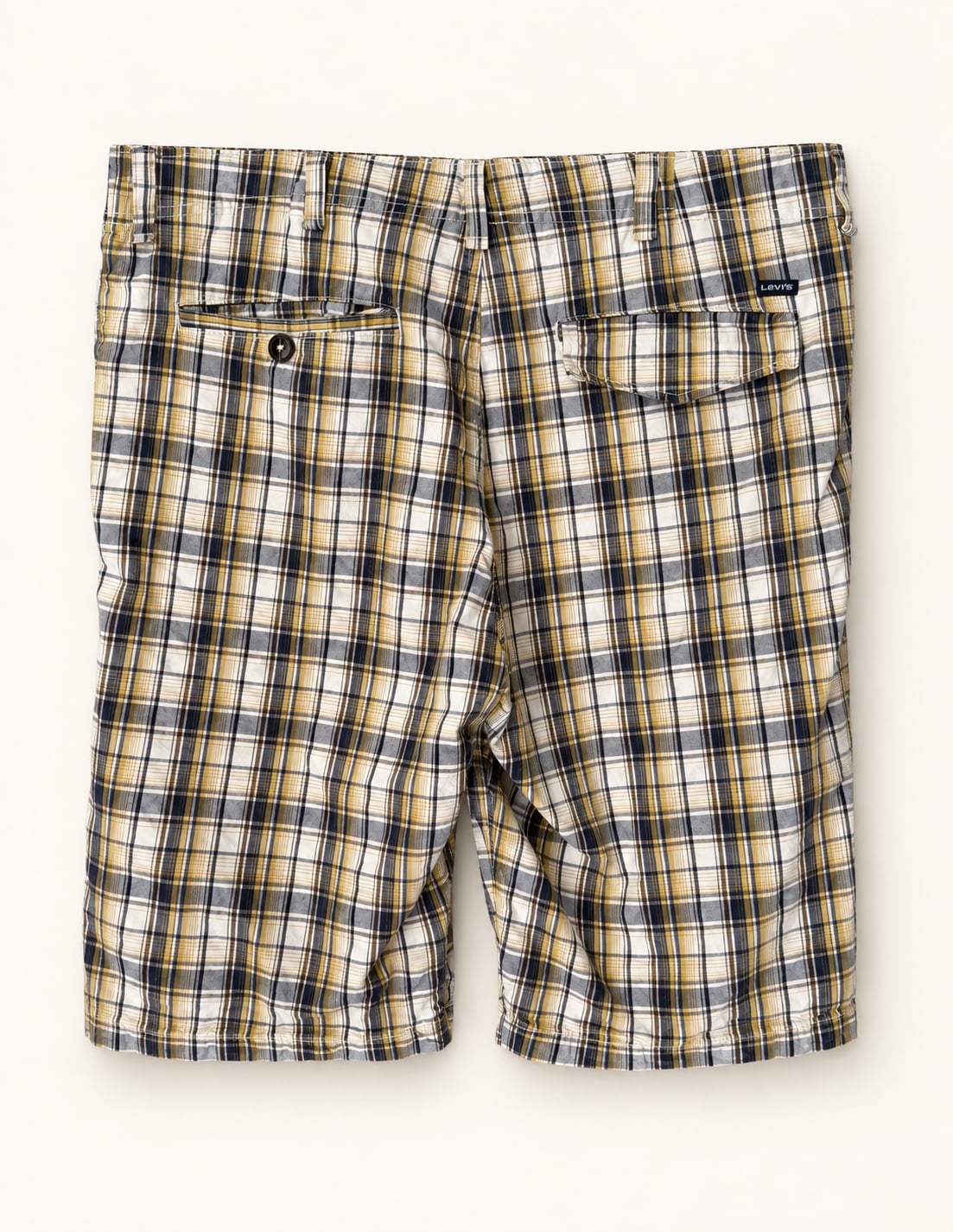 Levi's Plaid Shorts Size 38 Yellow Blue Cotton Casual 3