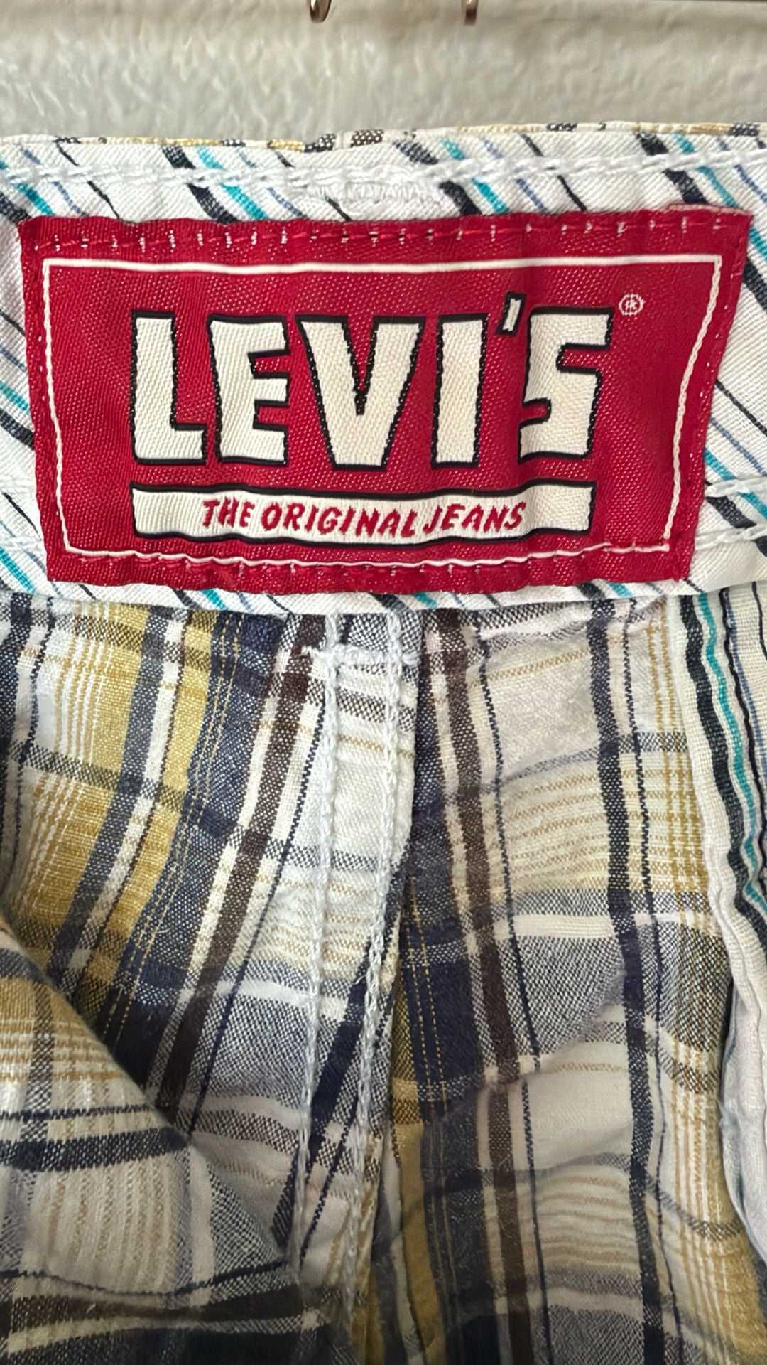 Levi's Plaid Shorts Size 38 Yellow Blue Cotton Casual 4
