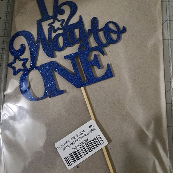 bobii 1/2 Way to One Cake Topper Blue Glitter