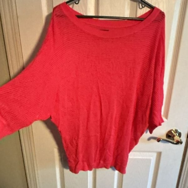 Express Boat Neck Sweater Size L Red Open Knit Dolman Sleeve