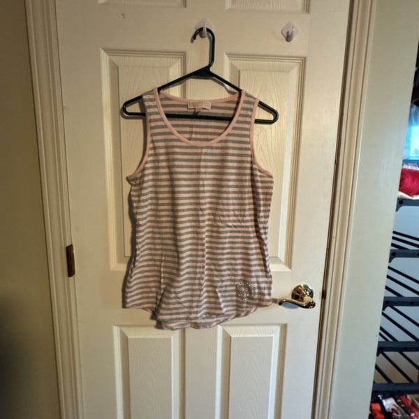 Michael Kors Tank Top Size M Pink Gray Striped Rhinestone Logo