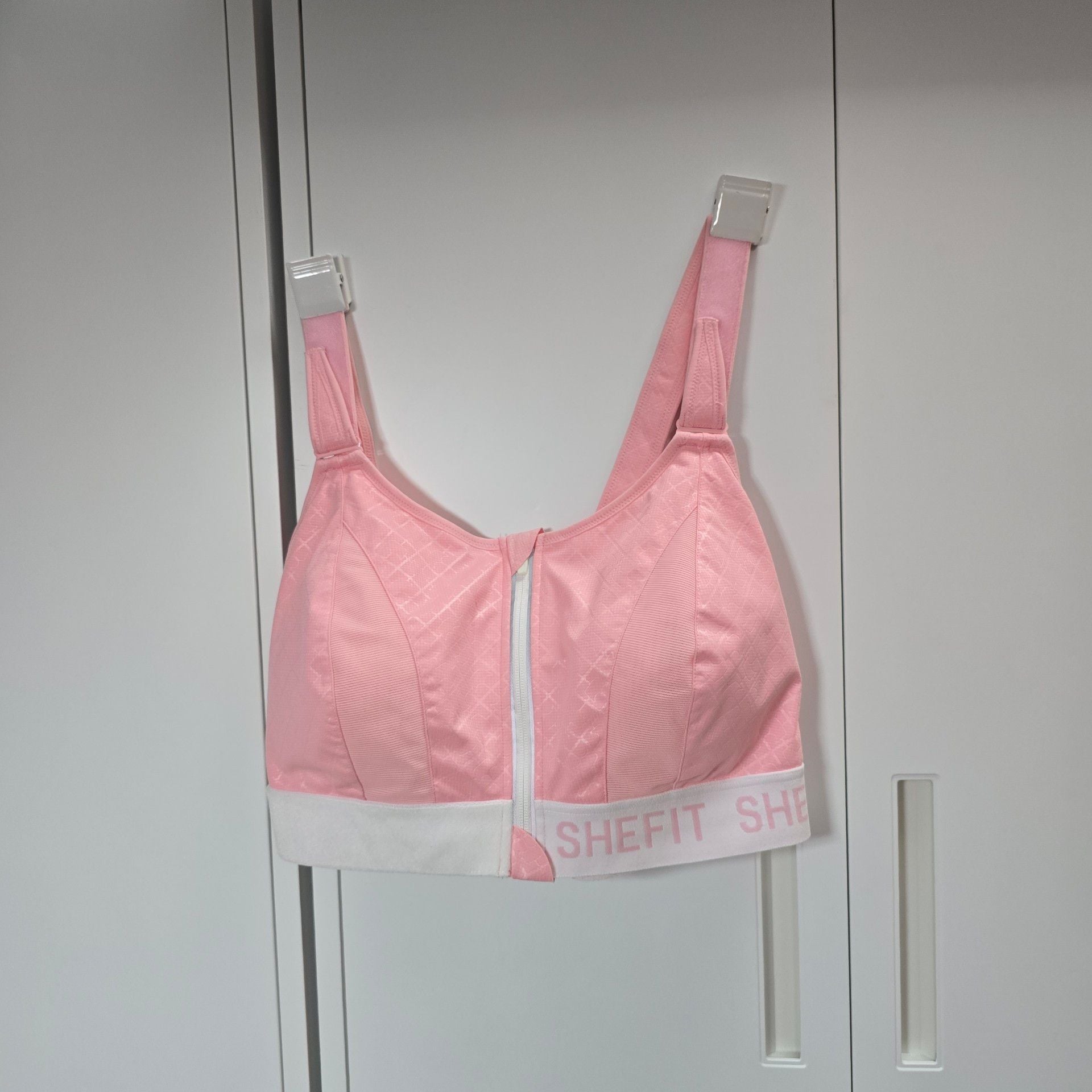 Shefit 5 Luxe Sports Bra Pink High Impact Zip Front 2