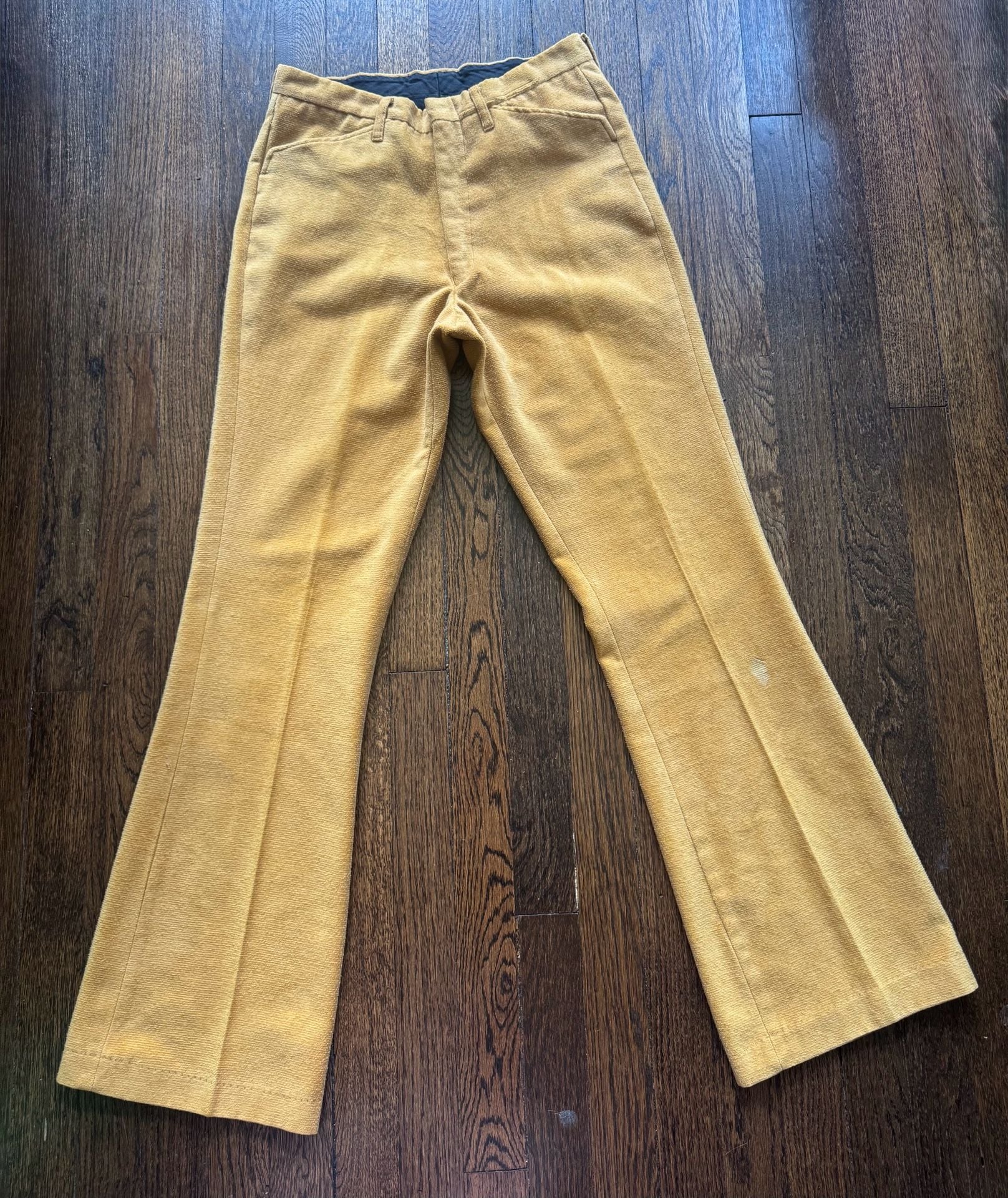 VTG ‘70s 30x31 Sears Roebuck Mustard Yellow Velveteen Bell Bottom Flare Pants 4