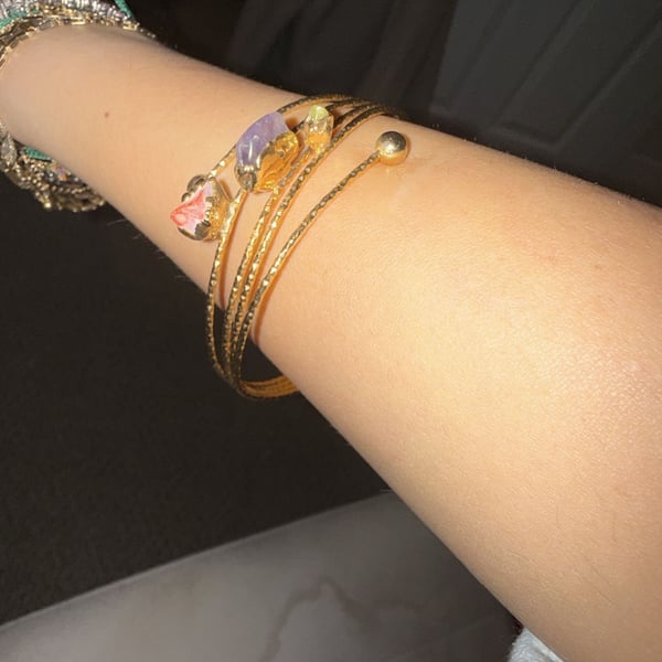 Boho Gold Plated Rough Gemstone Open Cuff Bracelet