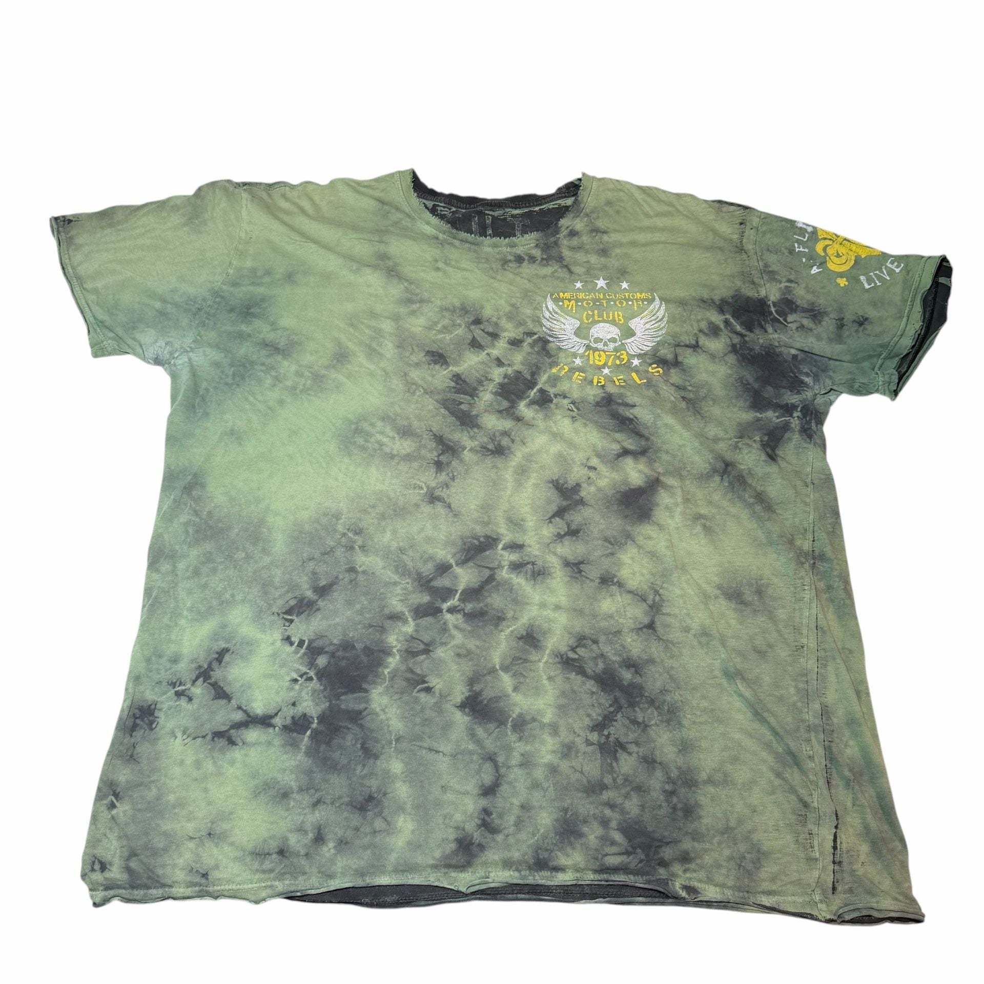 Affliction American Customs Motor Club T-Shirt Green Tie Dye Graphic Tee 2