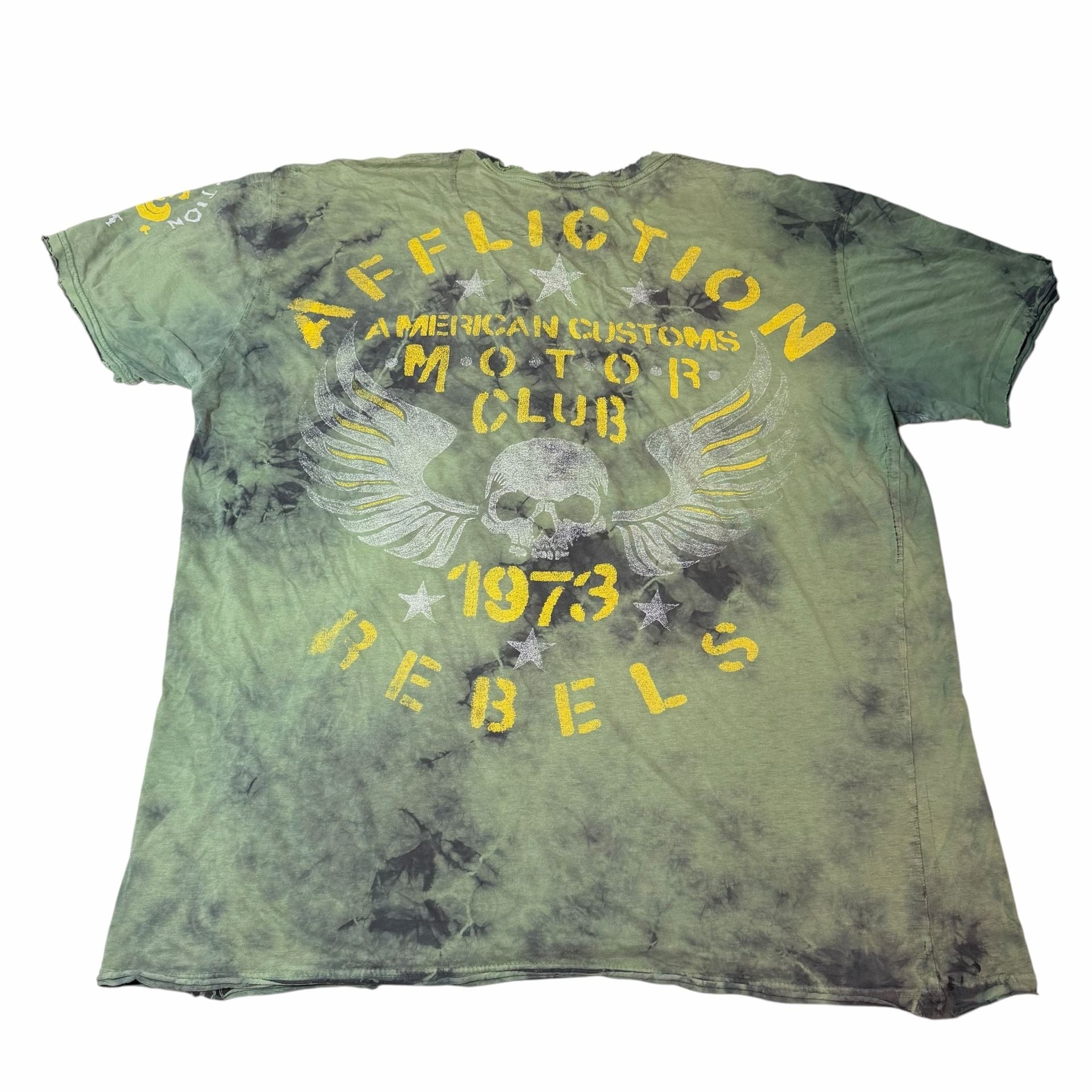 Affliction American Customs Motor Club T-Shirt Green Tie Dye Graphic Tee 3