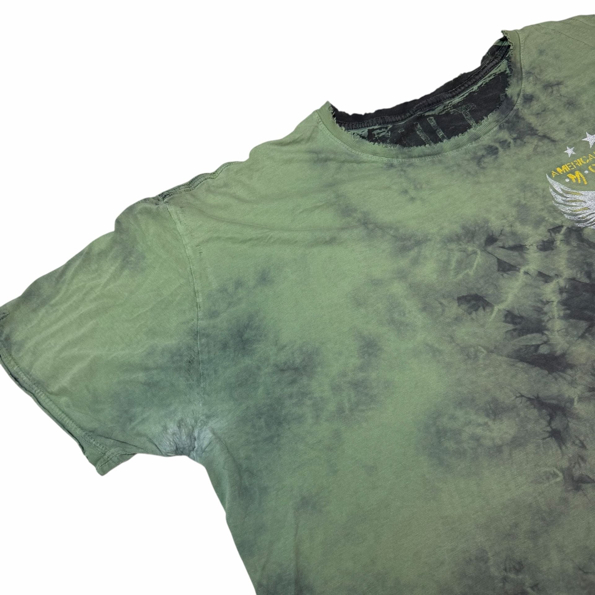 Affliction American Customs Motor Club T-Shirt Green Tie Dye Graphic Tee 7