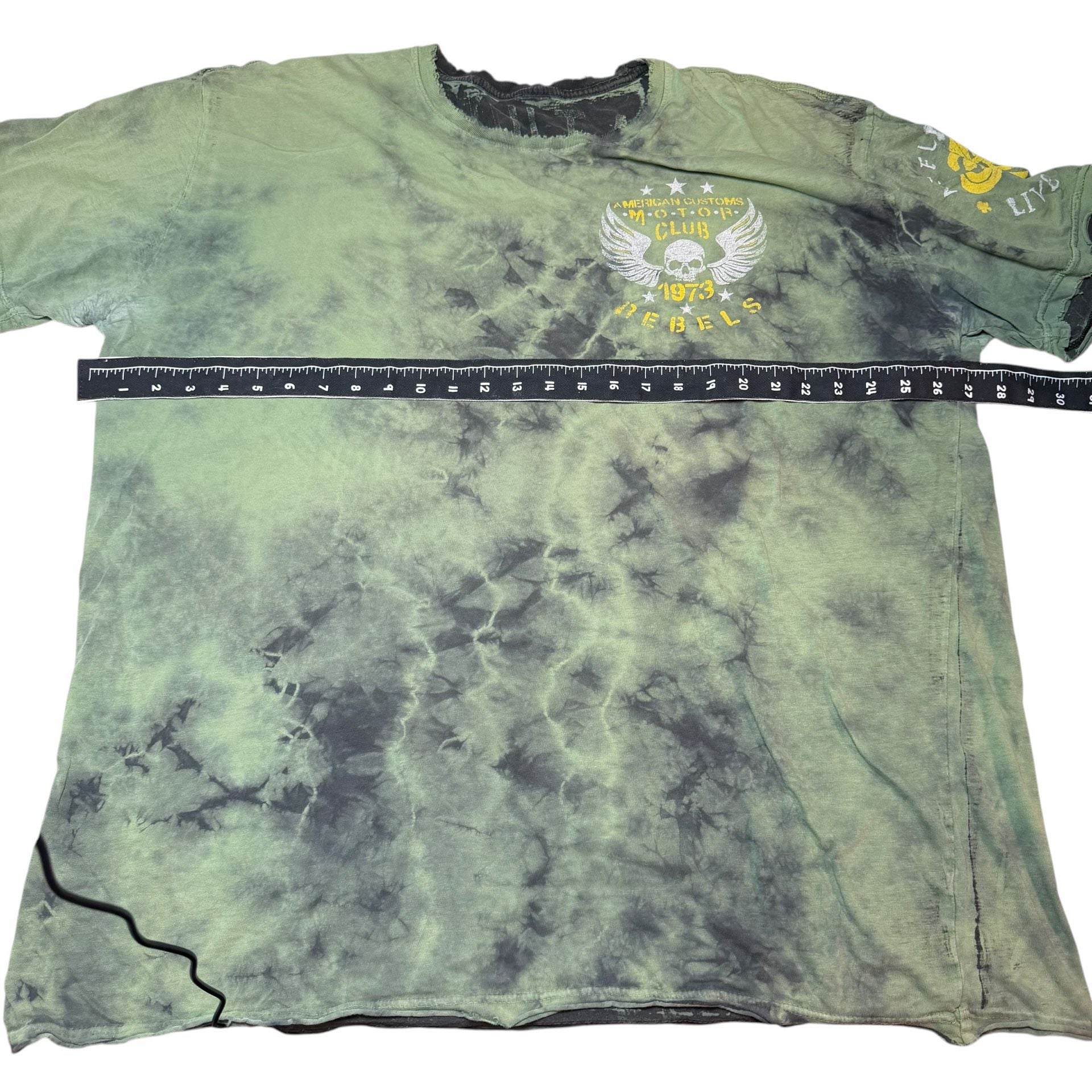 Affliction American Customs Motor Club T-Shirt Green Tie Dye Graphic Tee 9