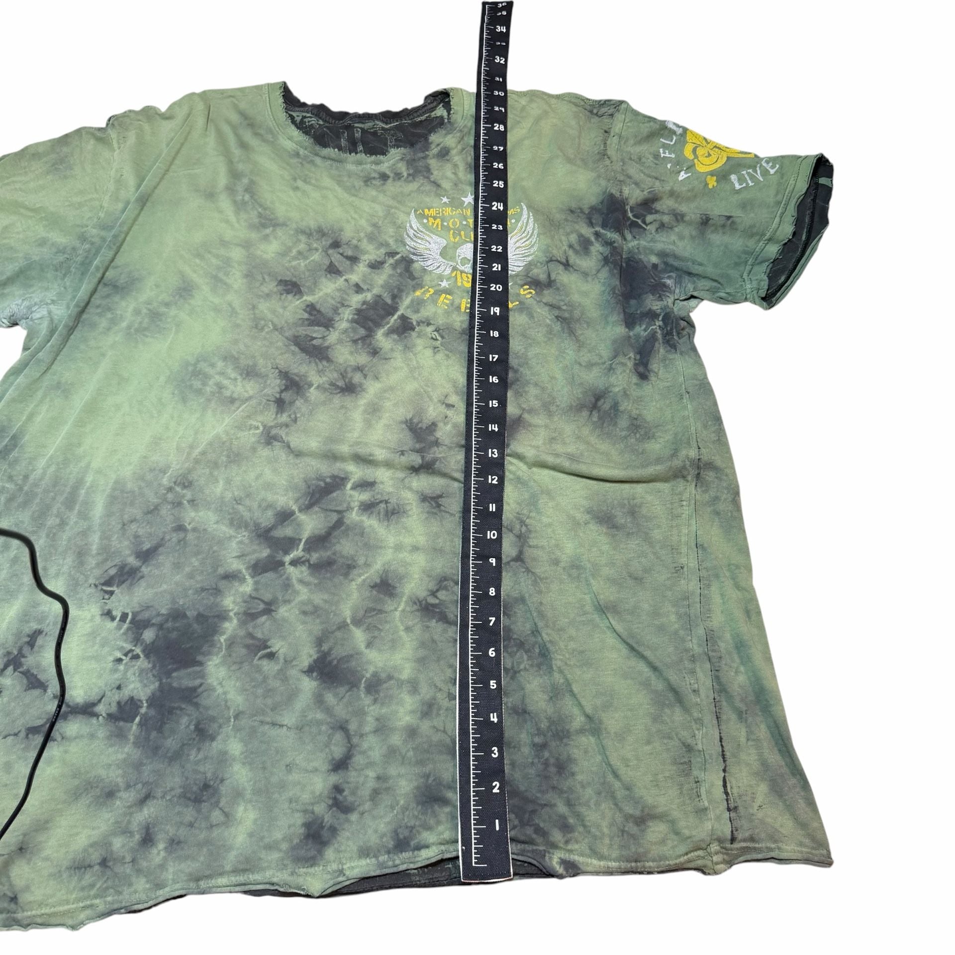 Affliction American Customs Motor Club T-Shirt Green Tie Dye Graphic Tee 10