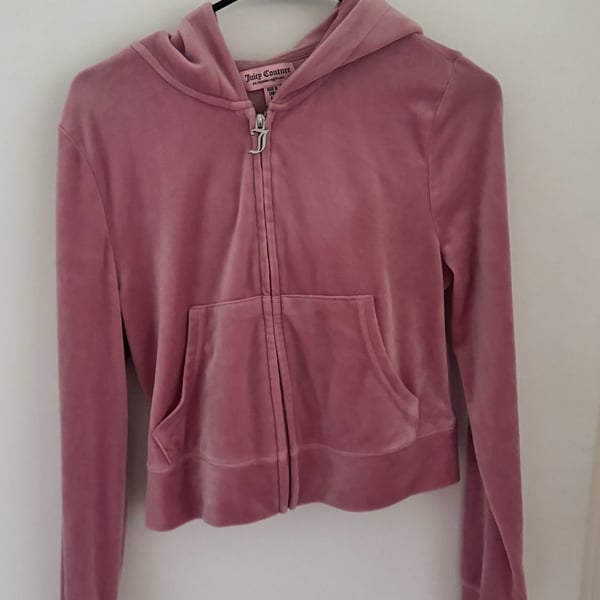 Juicy Couture Velour Zip-up Cropped Hoodie Size M Pink Rhinestone