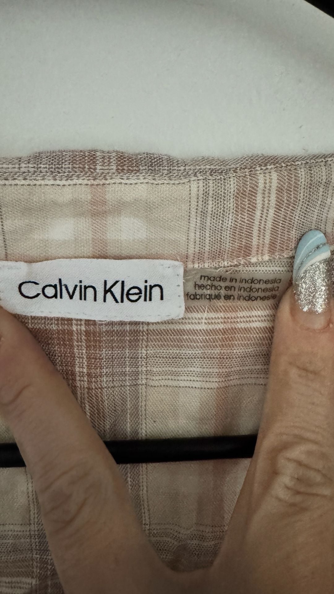Calvin Klein Plaid Long Sleeve Button-Up Shirt Brown Beige 3