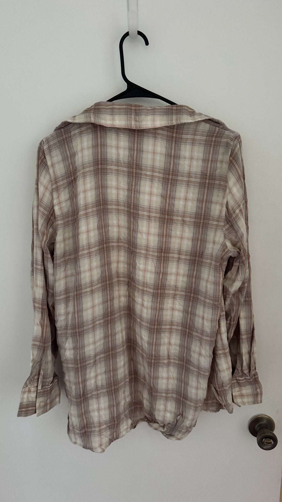 Calvin Klein Plaid Long Sleeve Button-Up Shirt Brown Beige 4