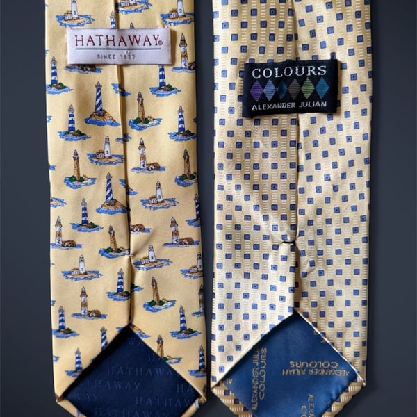 Hathaway Silk Tie Lighthouse Pattern Yellow Lot