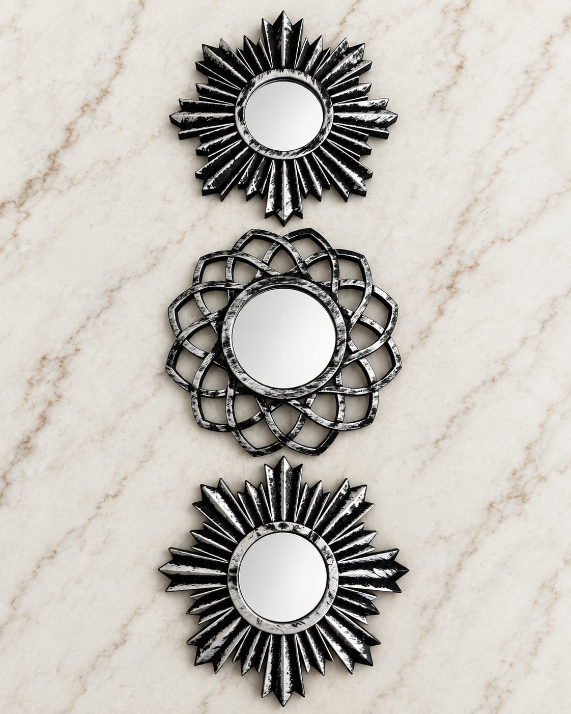 All American Collection Decorative Mirror Set 3 Piece Black Silver Wall 1