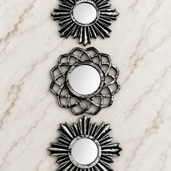 All American Collection Decorative Mirror Set 3 Piece Black Silver Wall