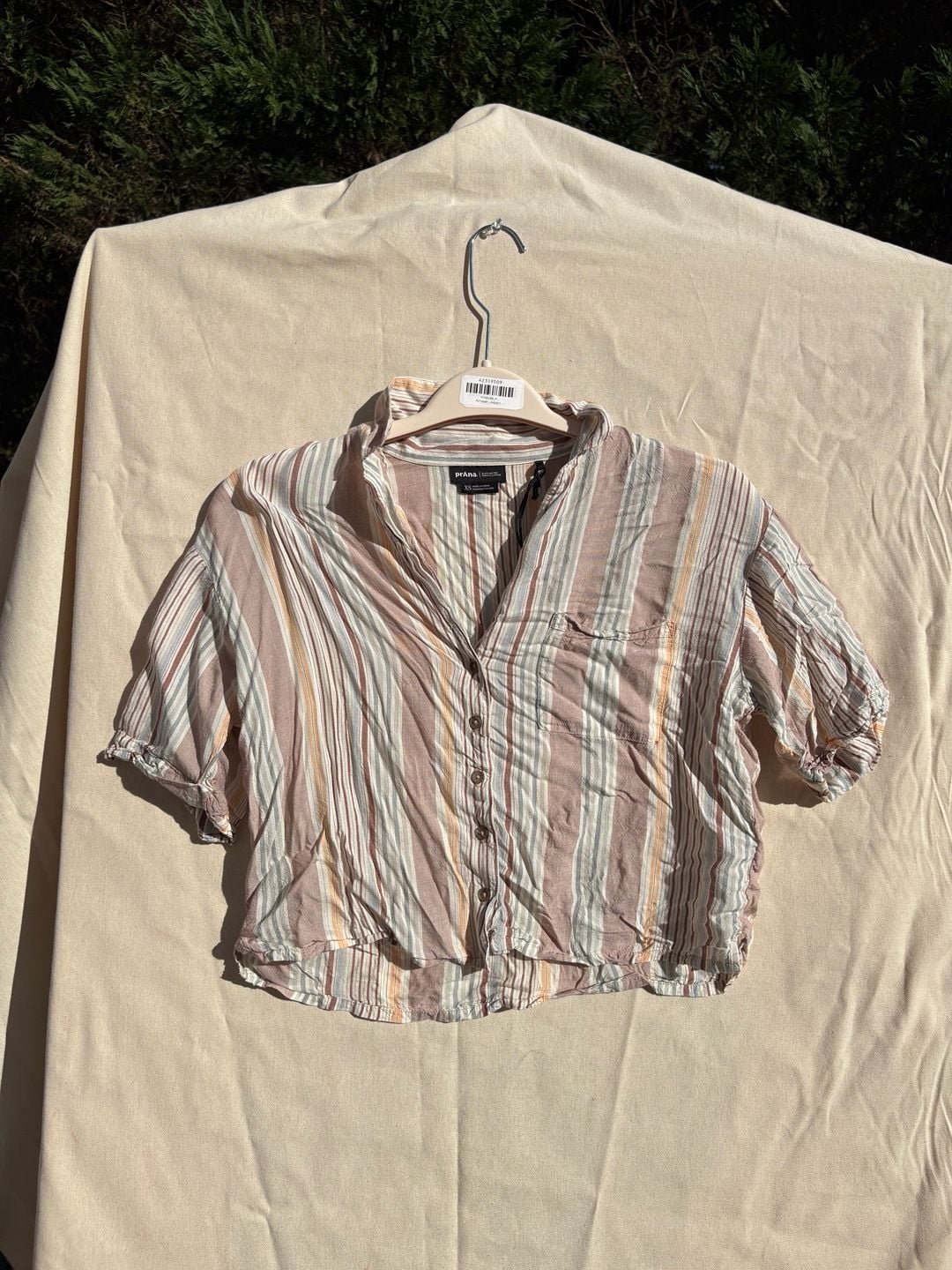 Prana Striped Button Down Shirt Size XS Multicolor Short Sleeve Blouse 6