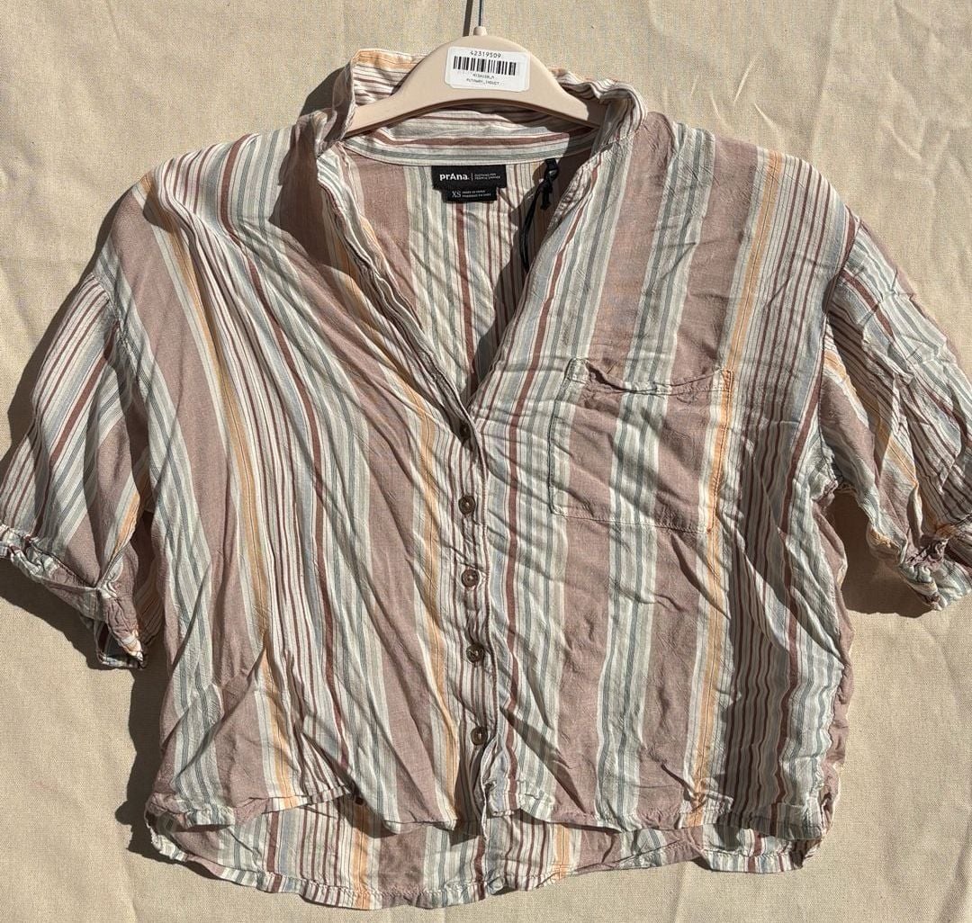 Prana Striped Button Down Shirt Size XS Multicolor Short Sleeve Blouse 2