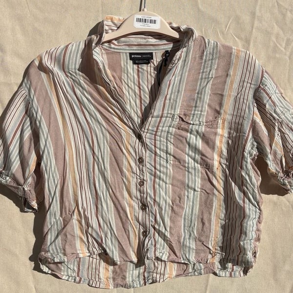 Prana Striped Button Down Shirt Size XS Multicolor Short Sleeve Blouse