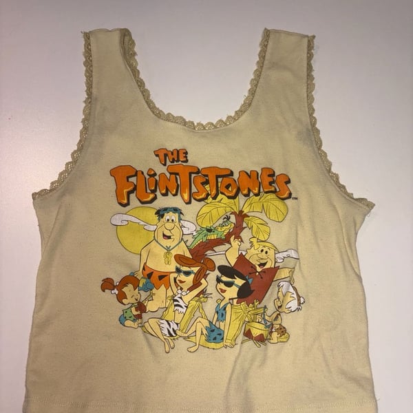 The Flintstones Vintage Yellow Lace Crop Tank Top