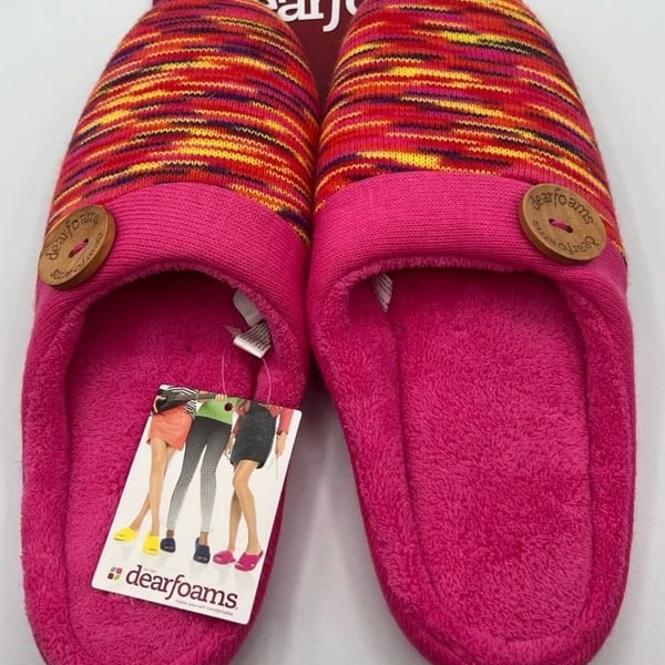 Dearfoams Multi-Color Knit Clog Slippers Size XL Pink Multi Terry