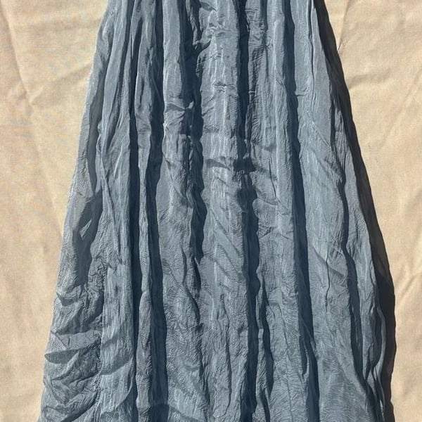 Tempo Paris Blue Crinkle Dress Size L Off Shoulder Tie Sleeve