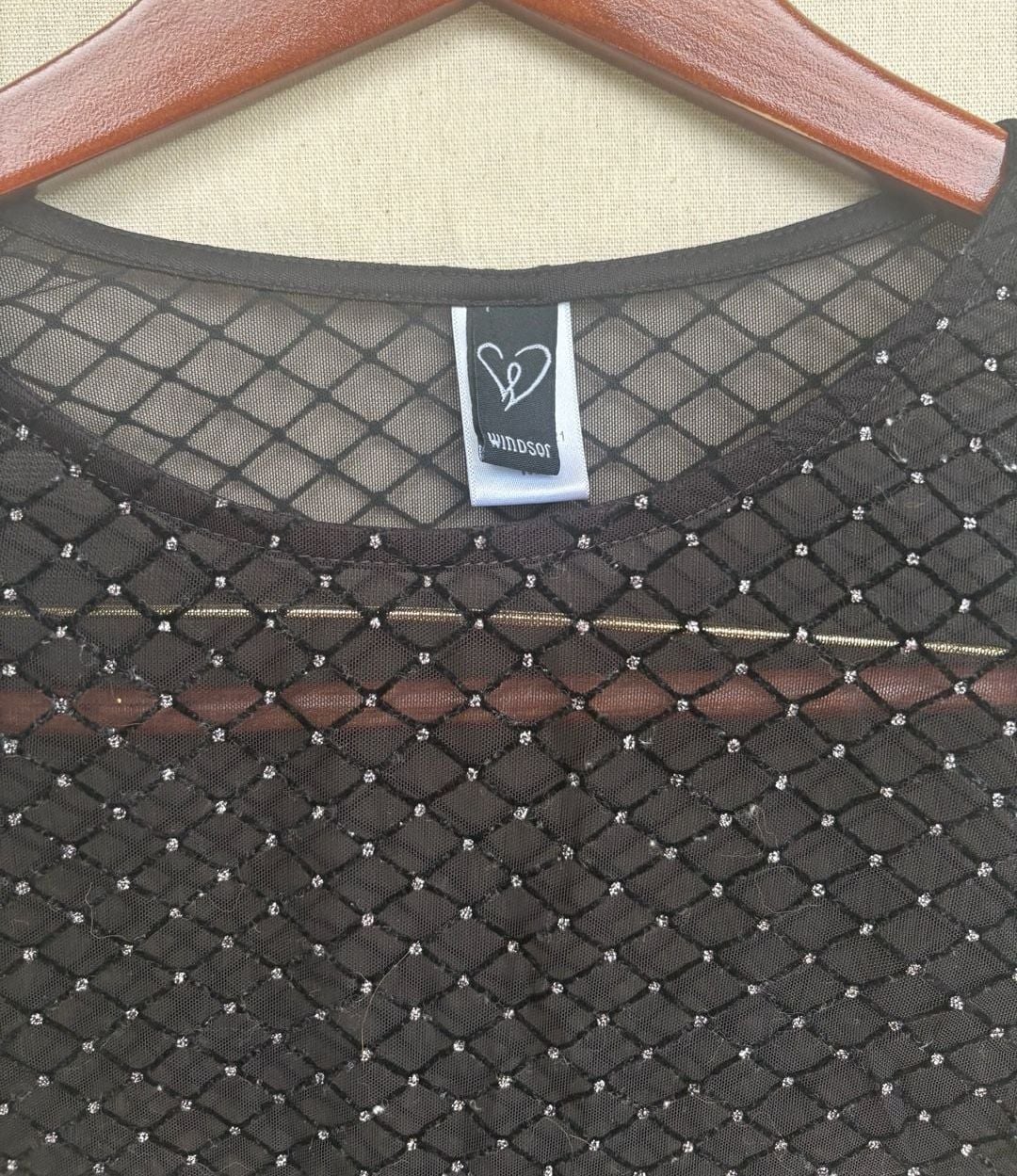 Windsor Black Mesh Long Sleeve Bodysuit with Silver Glitter 3