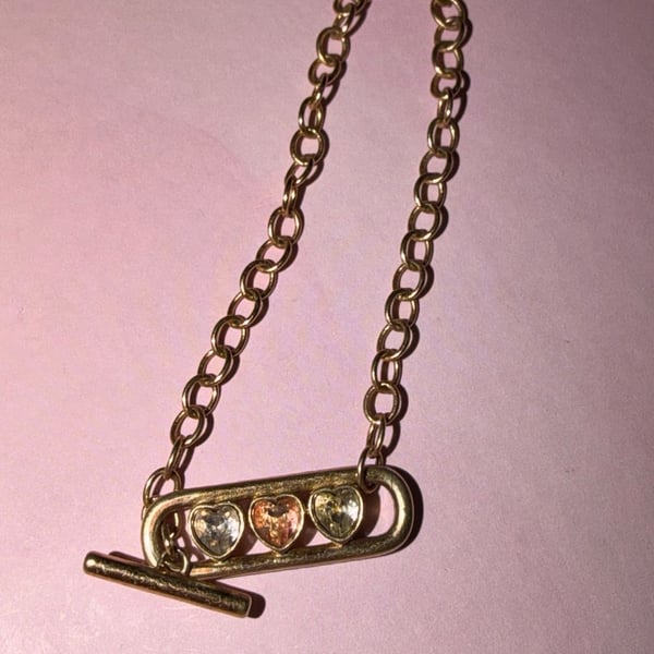 Alex and Ani Heart Crystal Toggle Necklace Gold Tone