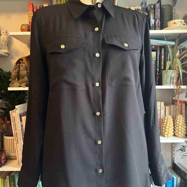 Tommy Hilfiger Blouse Size L Black Long Sleeve Button Up Shirt