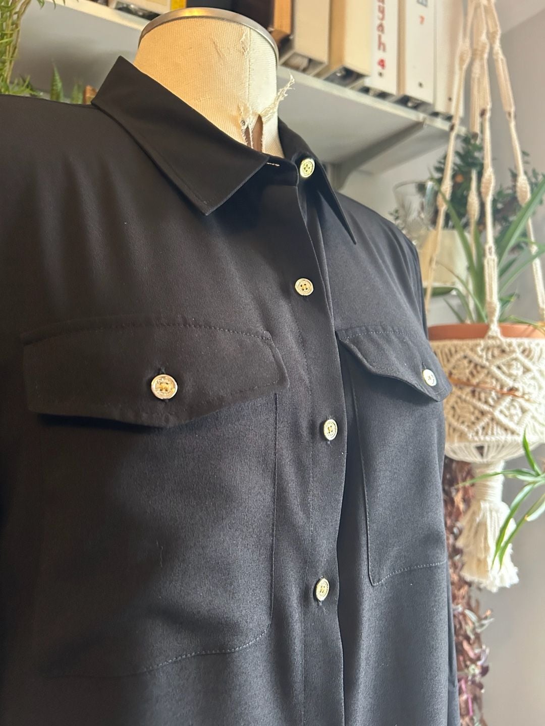 Tommy Hilfiger Blouse Size L Black Long Sleeve Button Up Shirt 3