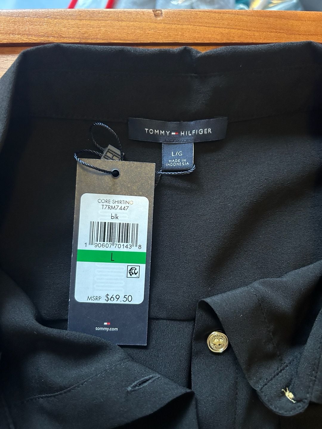 Tommy Hilfiger Blouse Size L Black Long Sleeve Button Up Shirt 6
