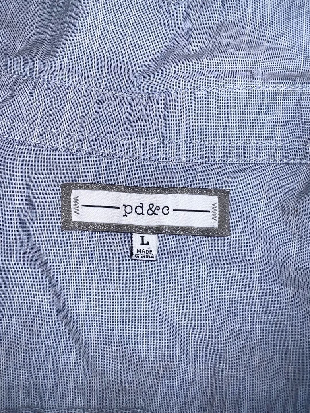 pd&c Button Up Shirt Size L Blue Short Sleeve Casual Pocket Epaulets 4