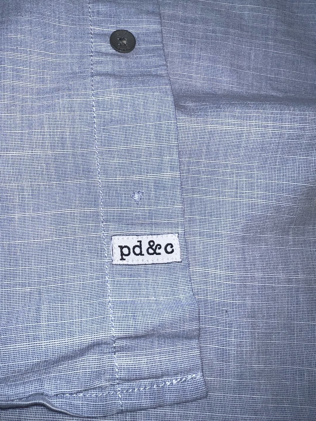 pd&c Button Up Shirt Size L Blue Short Sleeve Casual Pocket Epaulets 7