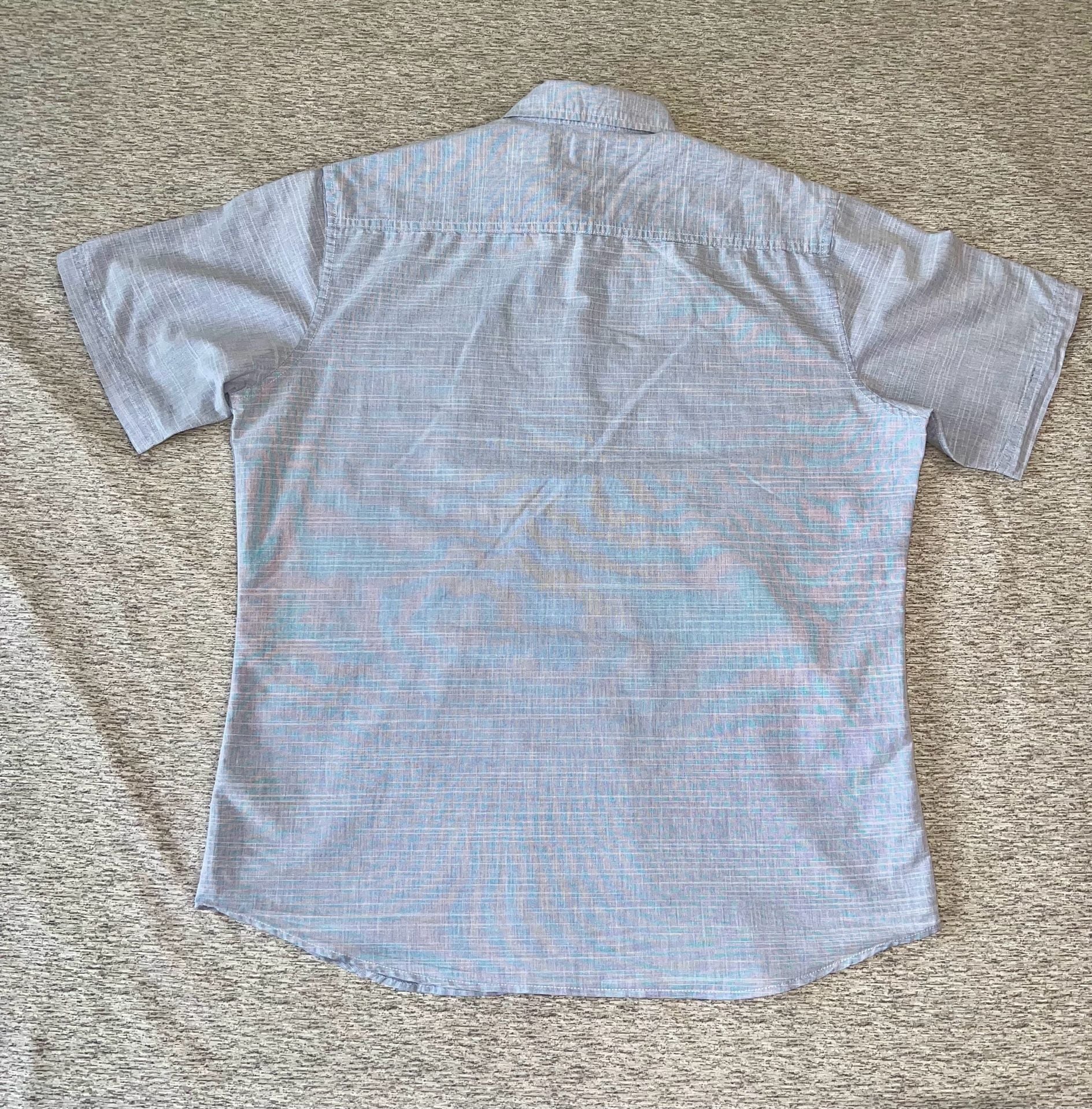 pd&c Button Up Shirt Size L Blue Short Sleeve Casual Pocket Epaulets 10