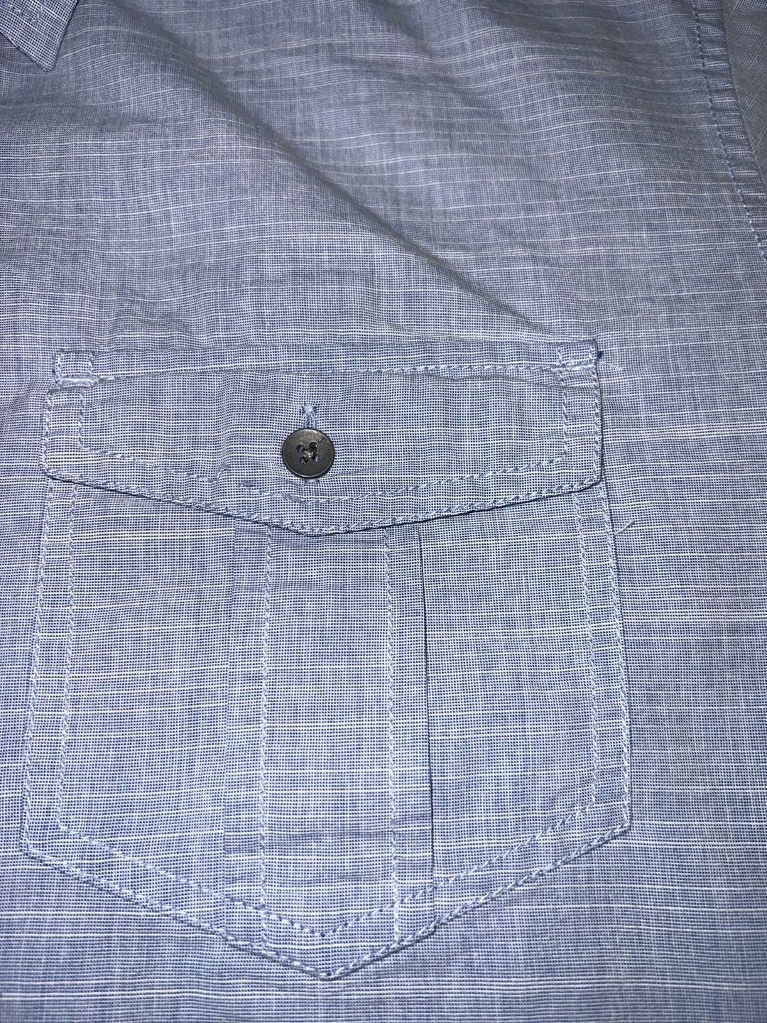 pd&c Button Up Shirt Size L Blue Short Sleeve Casual Pocket Epaulets 13